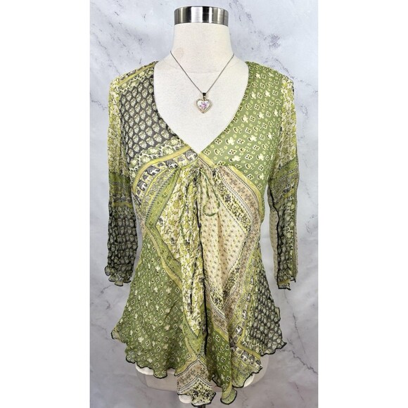 Vtg Y2K Babydoll Top Sz S Silk Mesh Whimsigoth Fairy Grunge Indie Sleaze Green - Picture 8 of 16